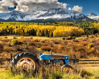 Vintage Farm Tractor, Rural Colorado, Ford Tractor, Farm Implement, Americana, Colorado Mountain Landscape, Living Room Art