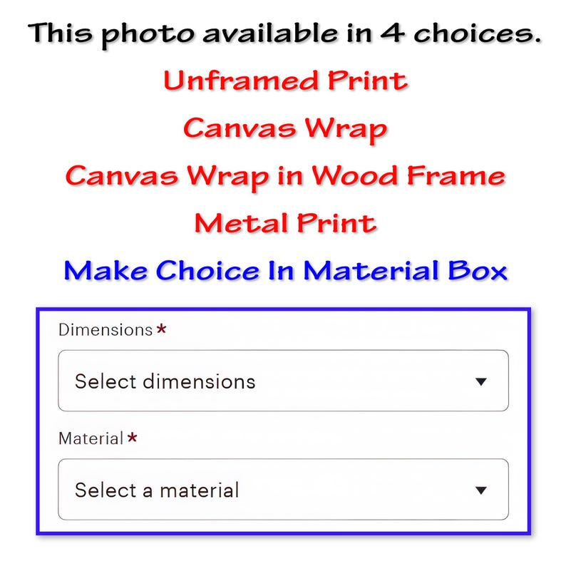 a screen shot of a web page with the text'make choice in material box