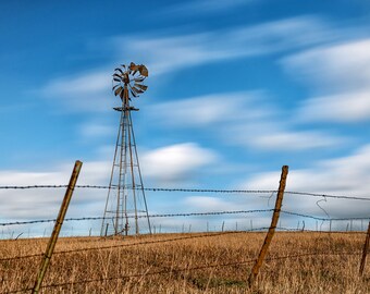 Windmill Art Photo, Prairie Windmill, Nebraska Windmill, Farm Scene, Americana, Rustic Office Decor, Living Room Art , Dempster Windmill