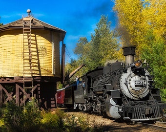 Durango & Silverton Narrow Gauge Train,  Colorado Fall Color, Steam Train Photo, Wall Art, Home Decor, Water Tank