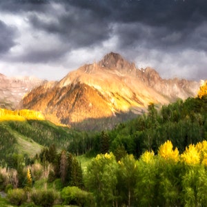 Colorado Sunset Landscape, Mt Sneffels, Ridgway, Ouray, Aspen Trees, Abstract Dreamy Landscape, Telluride Colorado, Nature Photography image 1