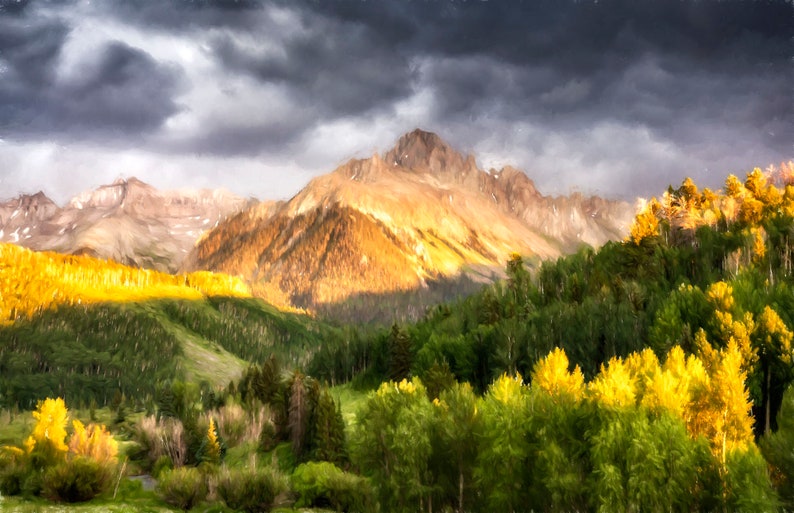 Colorado Sunset Landscape, Mt Sneffels, Ridgway, Ouray, Aspen Trees, Abstract Dreamy Landscape, Telluride Colorado, Nature Photography image 1