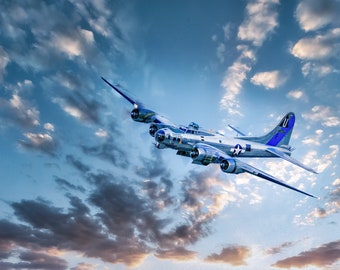 B-17 Bomber Art, Air Show, Aviation Art, Patriotic, Large Office Print, Gift for Him, WW II Art, Boeing Plane, Sentimental Journey Plane