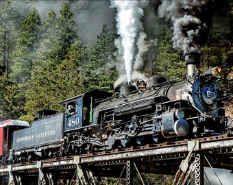 Steam Train on Bridge, Durango Narrow Gauge Train, Rustic Print, Train Art, Living Room Art, Vintage Steam Locomotive, Silverton Train