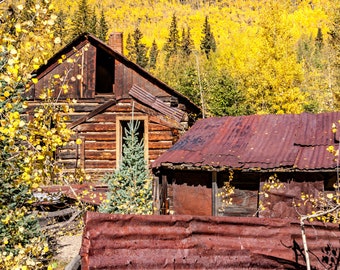 Colorado Ghost Town Fall Color, Aspen Trees, Ouray, Telluride, Ironton Photo, Living Room Art, Home Decor, Wall Art, Landscape Photo