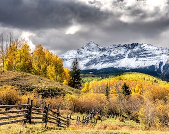 Mountain Landscape Photo, Wilson Peak, Telluride Decor, Colorado Fall, Aspen Trees, Fall Color, Rocky Mountains, Nature Photo, Wall Decor