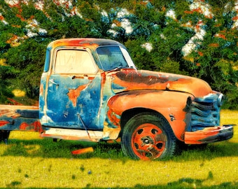 Vintage Chevy Truck, Rural Texas, Texas Farm, Americana, Retro Art, Gift for Him, Colorful Truck