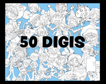 50 Digi Stamps Pack - Twistoon / Bloobel archive - Drôle de Digi excentrique pour le scrapbooking