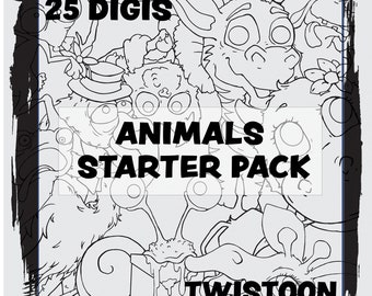 25 Digi Stamps Pack - Twistoon / Animals Starter Pack - Funny Quirky Digi pour scrapbooking