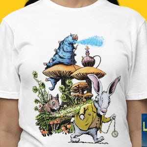 Lewis Carroll’s “ALICE Through the Looking Glass” Unisex Soft-style White T-shirt – Eclectic Christmas Holidays Gift for Fashionable Readers