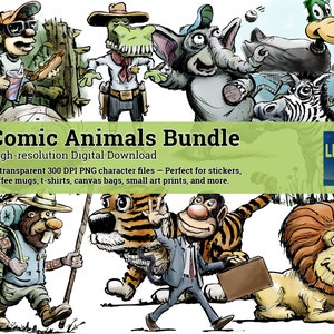 Cute & Funny Cartoon Animal Digital Download PNG Files, POD Printing for Tees, Stickers, Coffee Mugs, Posters, Pet Merch - Human Made, No AI