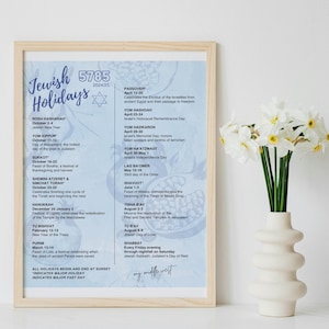 5785 Jewish Holidays Calendar (2024-25) PDF Instant Download / Printable Hebrew Calendar / Jewish Holidays Calendar Digital Download