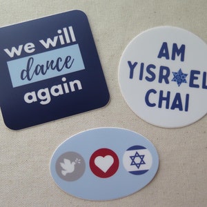 Israel Sticker Pack (3 Stickers) / Am Yisrael Chai Sticker / We Will Dance Again Sticker / Peace, Love Israel Sticker / Jewish Stickers