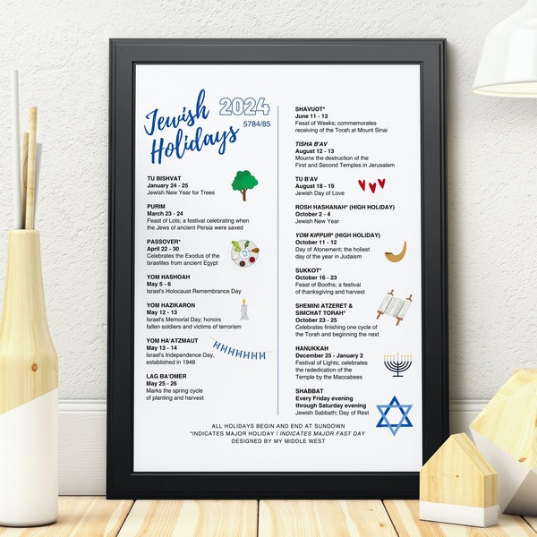 2024 Jewish Holidays Calendar (5784-85) PDF Digital Download / Printable 2024 Jewish Calendar / Jewish Holidays Calendar Instant Download