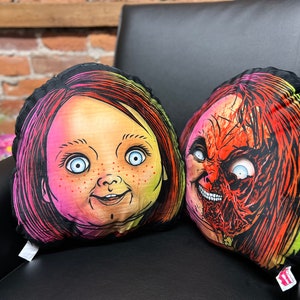 Double Sided Plush Accent Throw Pillow Cushion Decor Horror Doll Thriller Slasher Bloody Killer 80s