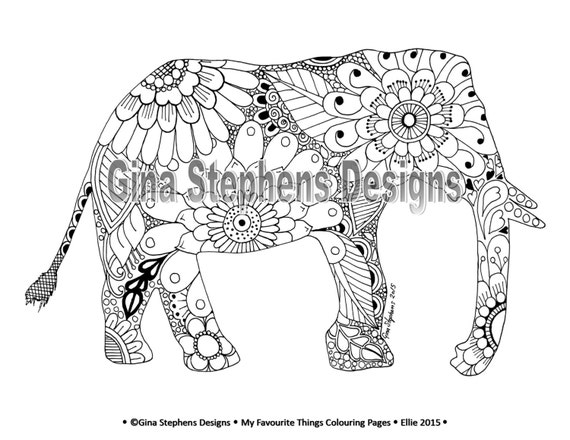 elephant rhino and hippo african and asian animals  adult colouring pages