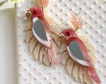 Parrot Flower And Stone Enamel Earrings Jewelry Gift