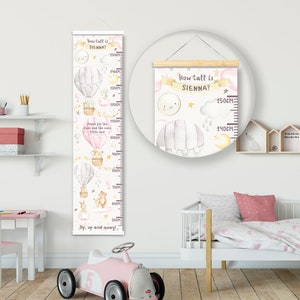Gepersonaliseerde hoogte-/groeigrafiek - Ballondieren - Prachtig kinderkamer- en slaapkamermuurdecoratie - Gedrukt op een luxe stof - Ideale aandenken