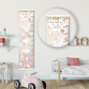 Altura personalizada / Tabla de crecimiento - Conejos caprichosos - Hermosa decoración de la pared del vivero y del dormitorio - impreso en una tela de lujo - recuerdo ideal