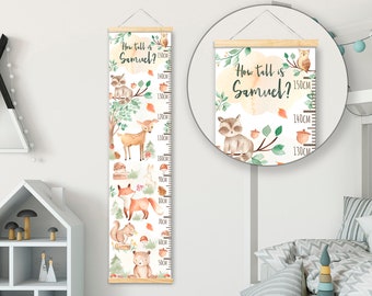 Personalised Height/ Growth Chart - Forest Animals - Beautiful Nursery & Bedroom Wall Decor - Printed on a Luxury Fabric - Ideal Keepsake