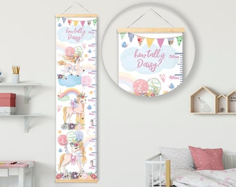 Personalised Height/ Growth Chart - Unicorn Rainbow Balloons - Beautiful Nursery & Bedroom Wall Decor - Luxury Fabric - Ideal Keepsake