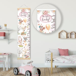 Gepersonaliseerde hoogte/ groeigrafiek - Boho Animals - Beautiful Nursery & Bedroom Wall Decor - Bedrukt op een luxe stof - Ideale Aandenken
