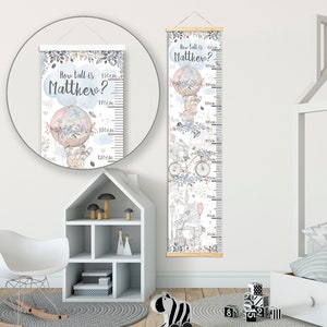 Gepersonaliseerde hoogte/ groeigrafiek - Floral Rabbits - Beautiful Nursery & Bedroom Wall Decor - Bedrukt op een luxe stof - Ideale Aandenken