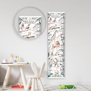 Tabla de crecimiento/altura personalizada - Safari en acuarela - Hermosa decoración de pared para dormitorio y guardería - Impresa en una tela de lujo - Recuerdo ideal
