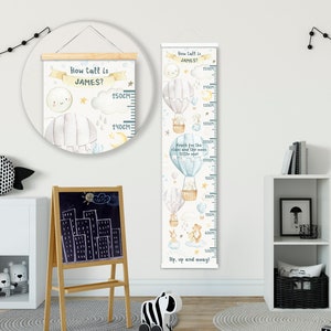 Personalisierte Höhe / Wachstum Diagramm - Ballon Tiere - schöne Kinderzimmer & Schlafzimmer Wand-Dekor - gedruckt auf einem Luxus-Stoff - ideale Andenken