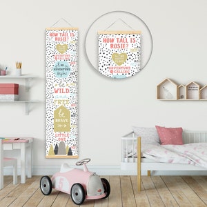 Gráfico de altura/crecimiento personalizado - Be Wild & Free Multi Colour - Hermoso vivero, Decoración de la pared del dormitorio en un tejido de lujo - Ideal Keepsake