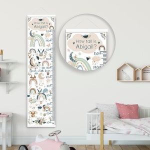 Gepersonaliseerde Hoogte/ Groeigrafiek - Rainbow Dreams - Beautiful Nursery & Bedroom Wall Decor - Gedrukt op een luxe stof - ideale aandenken