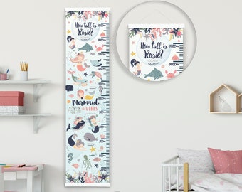 Gepersonaliseerde hoogte/ groeigrafiek - Sea Mermaid Vibes - Beautiful Nursery & Bedroom Wall Decor - Bedrukt op een luxe stof - Ideale Aandenken