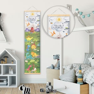 Personalisierte Höhe / Wachstum Diagramm - Baby-Dinosaurier - schöne Kinderzimmer & Schlafzimmer Wand-Dekor - gedruckt auf einem Luxus-Stoff - ideale Andenken