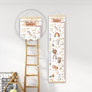 Gepersonaliseerde hoogte / groei grafiek - Boho baby dieren - mooie kinderkamer / slaapkamer muur decor - gedrukt op een luxe stof - aandenken cadeau