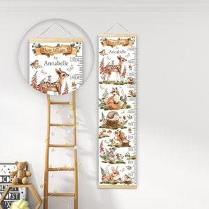 Tableau de hauteur / croissance personnalisé - Jolie forêt boisée - Belle décoration murale de chambre à coucher - Imprimé sur un tissu de luxe - Cadeau souvenir