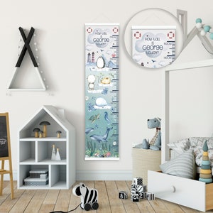 Gráfico de altura/crecimiento personalizado - Animales marinos - Hermosa vivero y decoración de la pared del dormitorio - impreso en una tela de lujo - Recuerdo ideal