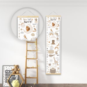 Personalised Height/ Growth Chart - Animal Dreams - Beautiful Nursery & Bedroom Wall Decor - Printed on a Luxury Fabric - Ideal Keepsake