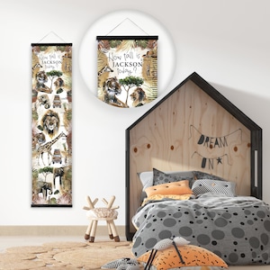 Carte personnalisée de hauteur/croissance - animaux de safari de jungle - beau décor de mur de pépinière et de chambre à coucher -imprimé sur le tissu de luxe -souvenir idéal