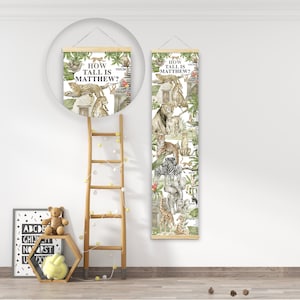 Carte personnalisée de hauteur/croissance - Safari exotique de jungle animale - beau décor de mur de pépinière/chambre à coucher -imprimé sur un tissu de luxe -souvenir