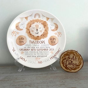 Personalised Birth Plate - Lion Move Mountains - Ideal newborn baby/first birthday gift- Nursery Decor - Melamine or China