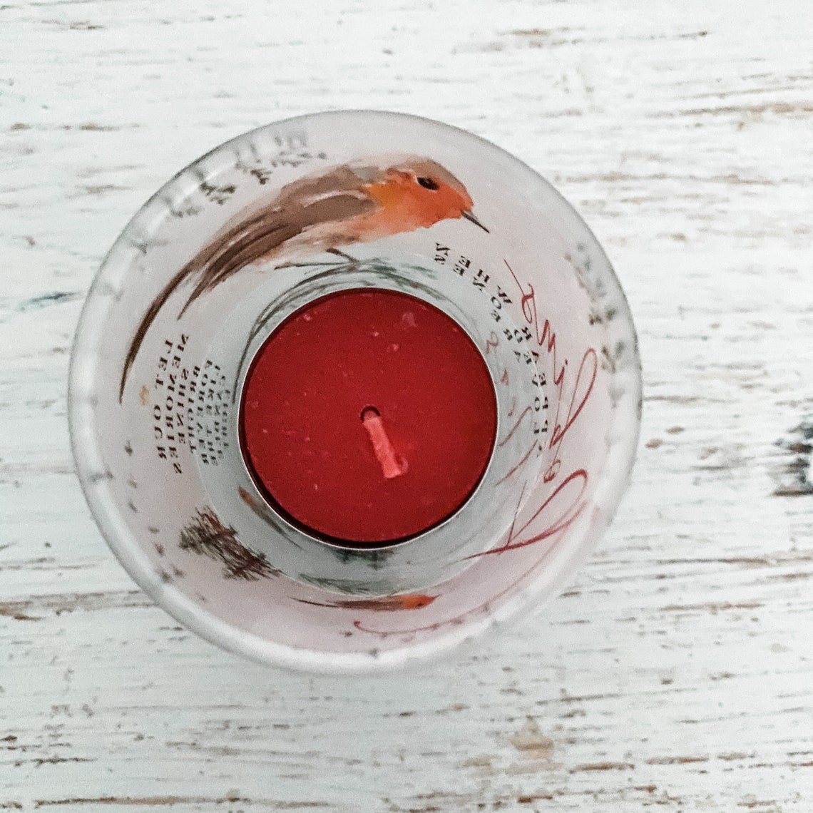 Ready to Post Robin Tea Light Glass Candle Holder & Scented Etsy UK