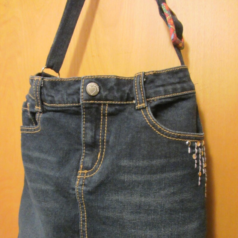 Denim Shoulder Bag With Paisley Lining Upcycled Jeans Purse Etsy
