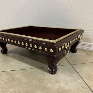 20x15,Pooja,Tablett,Ganesha,Hindu,Tempel,Holz,Haus,Dekor,Glocken,Puja,Pillayar,Manai,Indien, Chowki,südlich,indisch,Tisch