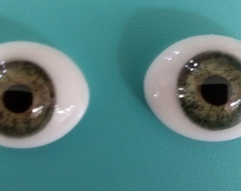 Doll Eyes - 14mm - glass - oval - your choose of blue, brown, GREEN or hazel
