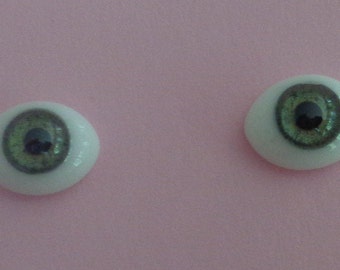 Doll Eyes - 10mm Glass flat oval  - your choose hazel, brown,  BLUE, green, GREEN