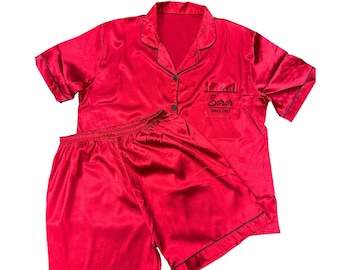 Delta Sigma Theta Pajamas Two-Piece Satin "SOROR" Short-Set "Size Up"