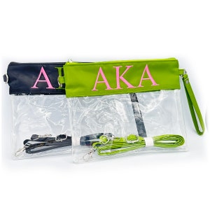 Alpha Kappa Alpha Sorority Clear Embroidered Stadium Crossbody Shoulder Bag with Adjustable Strap