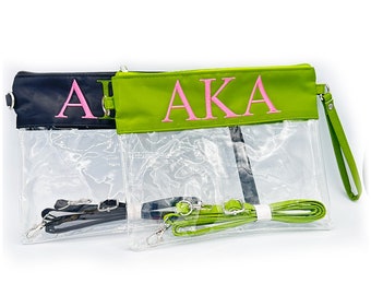 Alpha Kappa Alpha Sorority Clear Embroidered Stadium Crossbody Shoulder Bag with Adjustable Strap