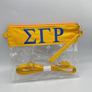 Sigma Gamma Rho Sorority Clear Embroidered Stadium Crossbody Shoulder Bag with Adjustable Strap
