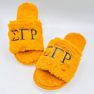 Sigma Gamma Rho SGRho Golden Plush Embroidered Women's Slipper Slides